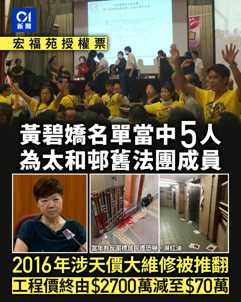 宏福苑授权票|黄碧娇名单五人为太和邨旧法团 因天价维修被推翻