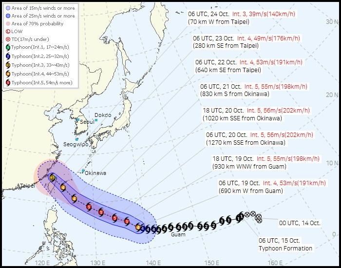 韩国气象厅预测蔷琵可能登陆台湾。