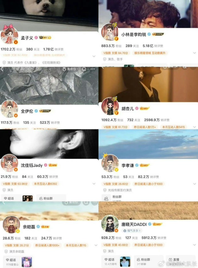 胡杏儿等资深演员无缝加入换头像,仪式感拉满。(微博@追剧大队长)