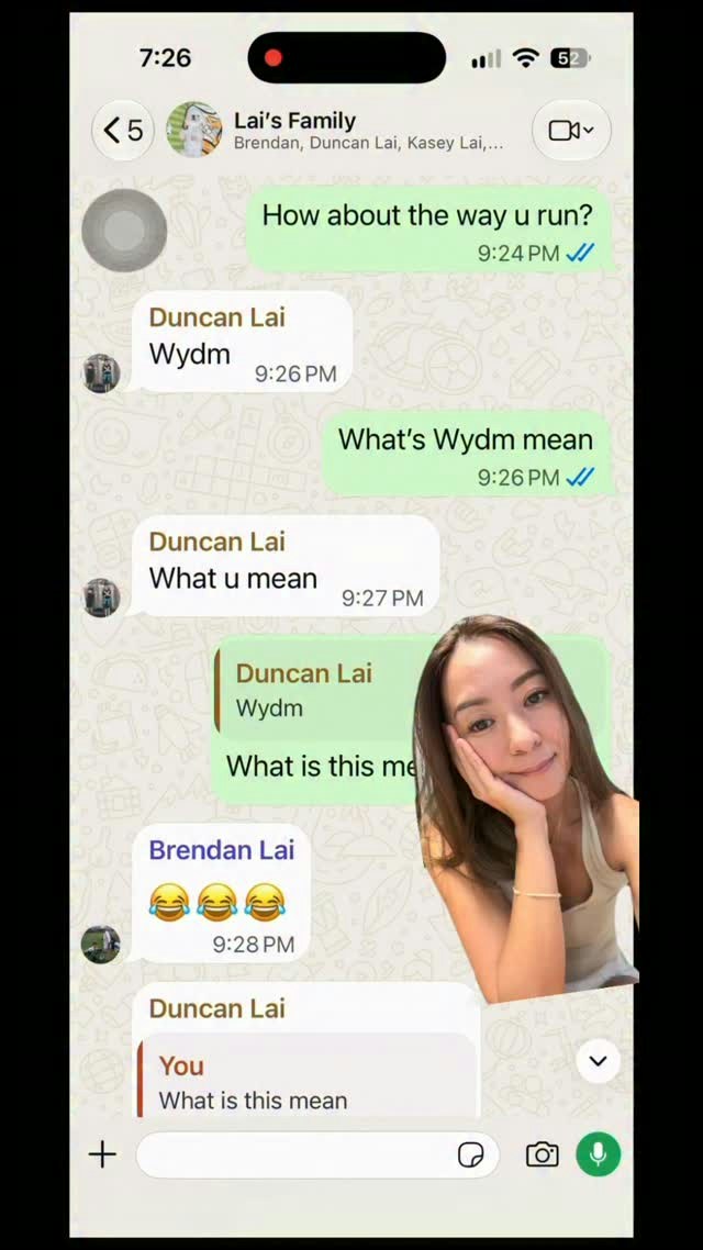 二仔一句「Wdym」引发无限Loop。(IG@imchristyleung)