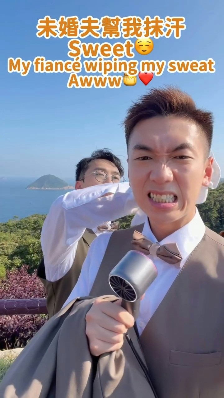 Steven为陈书君温柔抹汗。(IG@vincentchan1013)