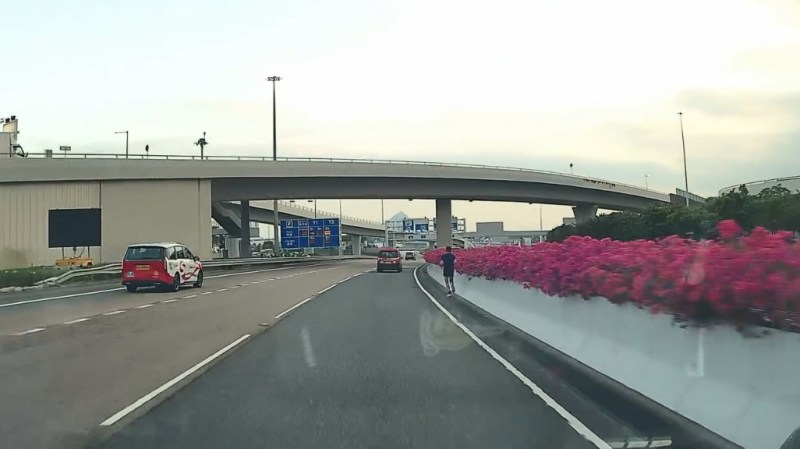 机场路黑衣男违规跑马路遭行车记录仪拍下,视频作者批评其占用道路资源 机场路黑衣男违规跑马路遭行车记录仪拍下,视频作者批评其占用道路资源