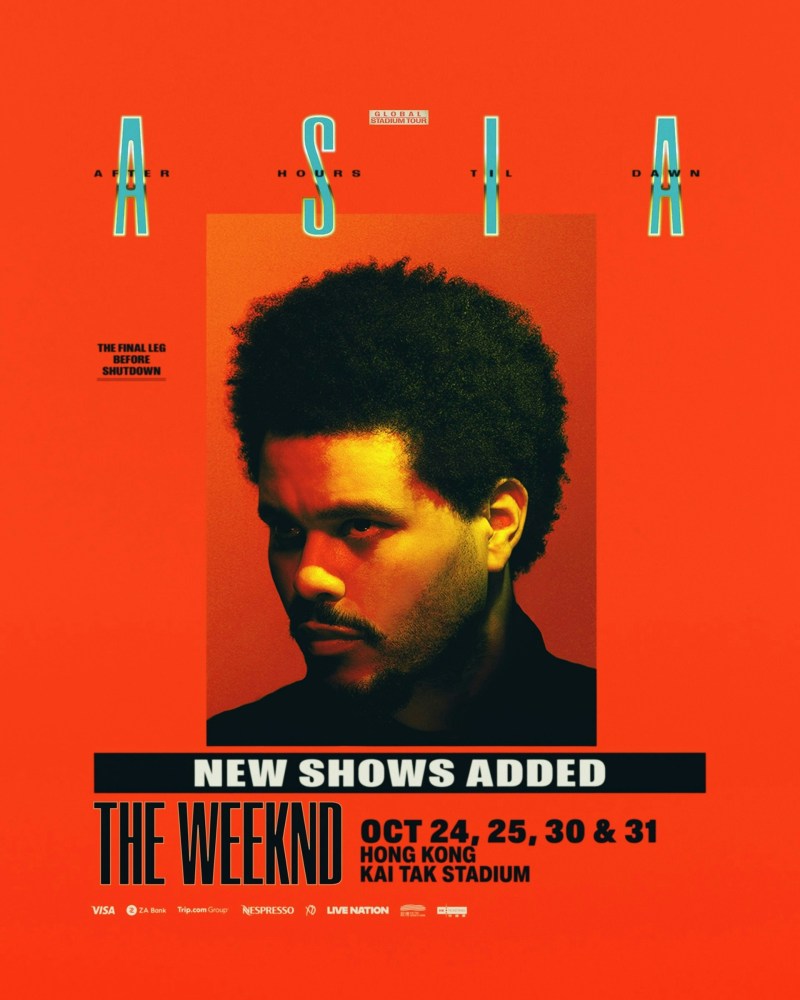 The Weeknd《After Hours Til Dawn Tour》香港站演唱会海报。(IG@livenationhk)