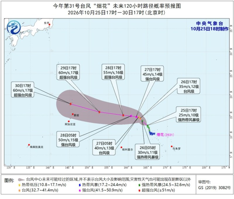 中国中央气象台预计,「烟花」将以每小时15至20公里的速度向西北移动,并逐渐增强为超强台风级别,未来对中国海区无影响。